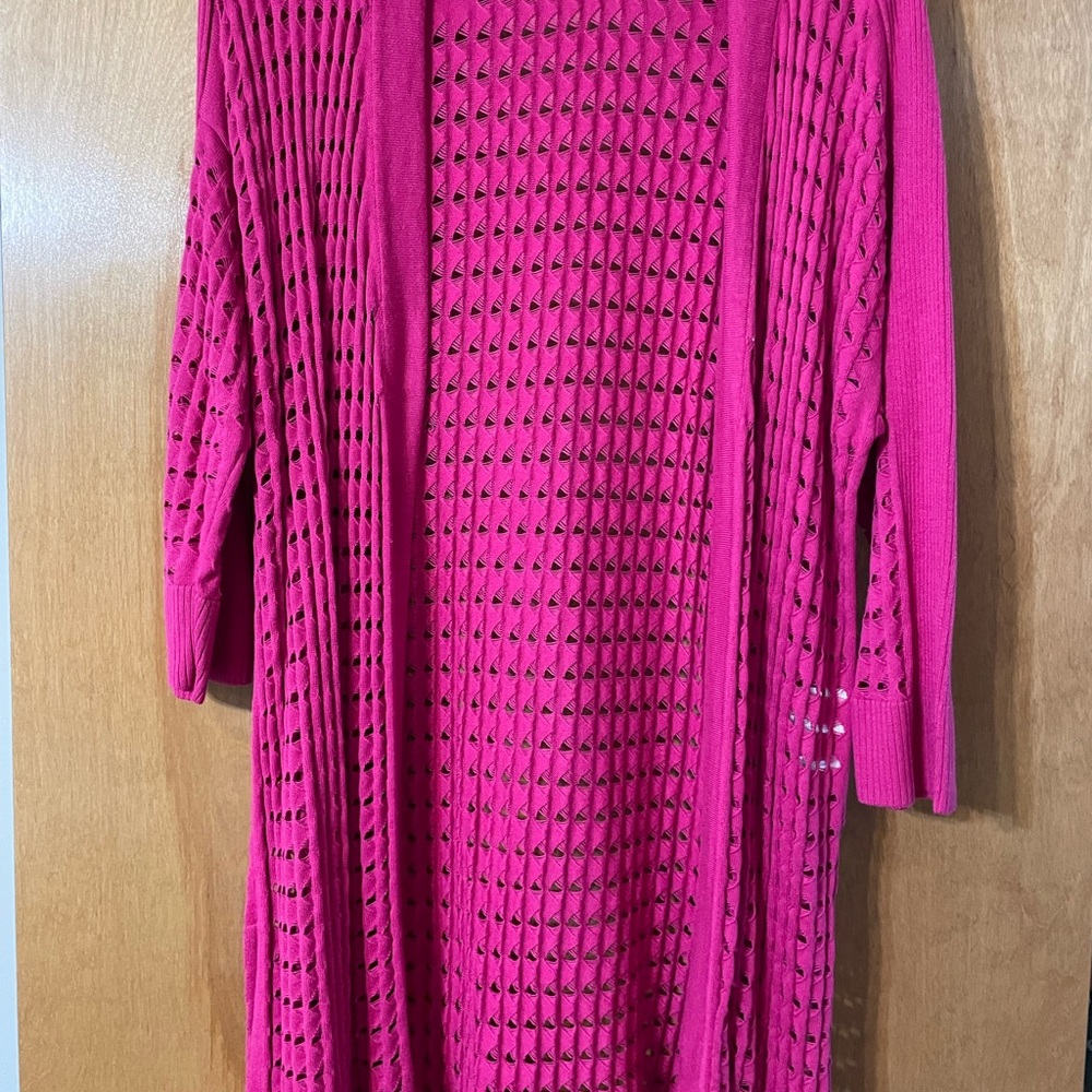 Jones Studio Fuchsia Open-Knit Cardigan